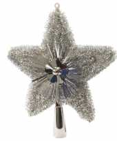 Feest kerstboom piek glitters zilver 23 cm