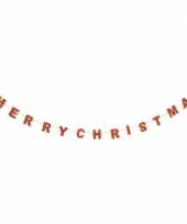 Feest kerstversiering 1x houten slinger merry christmas rood 182 cm