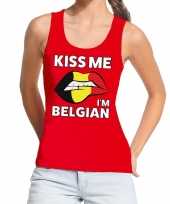Feest kiss me i am belgian tanktop mouwloos shirt rood dames