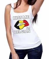 Feest kiss me i am belgian tanktop mouwloos shirt wit dames