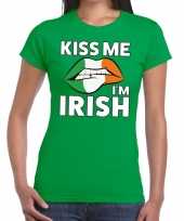 Feest kiss me i am irish t-shirt groen dames