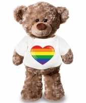 Feest knuffel teddybeer met gaypride vlag hart t-shirt 43 cm