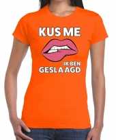 Feest kus me ik ben geslaagd t-shirt oranje dames