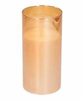Feest led kaars stompkaars in gouden glas 15 cm flakkerend