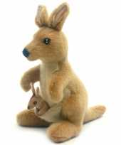 Feest levensechte hansa pluche kangoeroe knuffel met baby 20 cm