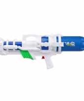 Feest mega waterpistool met pomp wit blauw 66 cm