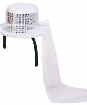 Feest mini hoedje met sluier op diadeem