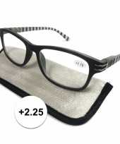 Feest modieuze leesbril 2 25 zwart wit gestreept
