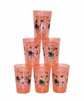 Feest oranje bekers met spinnen 6 stuks