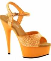 Feest oranje glitter sandalen met enkelbandje