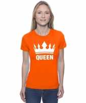 Feest oranje koningsdag queen shirt met kroon dames