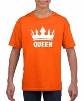 Feest oranje koningsdag queen shirt met kroon meisjes