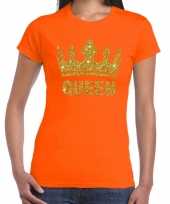 Feest oranje queen met gouden kroon t-shirt dames
