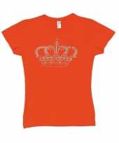 Feest oranje t-shirt met kroon voor dames