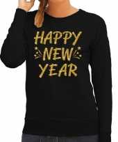Feest oud en nieuw trui sweater happy new year goud op zwart dames