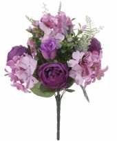 Feest paarse hortensia rozen pioenrozen hydrangea rose paeonia mix boeket kunstbloemen 35 cm