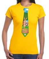 Feest paashaas stropdas vrolijk pasen t-shirt geel voor dames