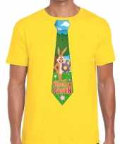 Feest paashaas stropdas vrolijk pasen t-shirt geel voor heren