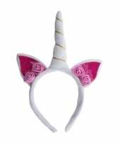 Feest pluche eenhoorn diadeem wit roze