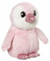 Feest pluche pinguin knuffel roze 18 cm