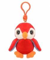 Feest pluche pinguin sleutelhanger rood 9 cm