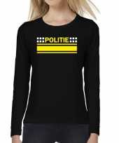 Feest politie logo verkleed t-shirt long sleeve zwart voor dames