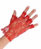 Feest rode korte kanten handschoenen voor dames