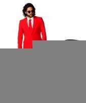 Feest rood heren kostuum maat 48 m met gratis zonnebril