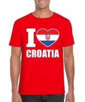 Feest rood i love kroatie fan shirt heren
