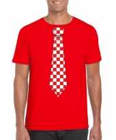 Feest rood t-shirt met geblokte brabant stropdas voor heren