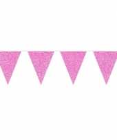 Feest roze glitter vlaggenlijn 10 meter