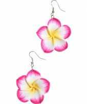 Feest roze hawaii bloem oorbellen