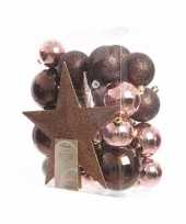 Feest roze kerstballen set inclusief piek 10082165