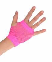 Feest roze korte visnet handschoenen voor volwassenen