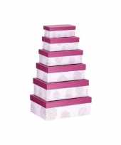 Feest set van 6x stuks roze gestipte cadeaudoosjes 16 5 28 5 cm rechthoekig