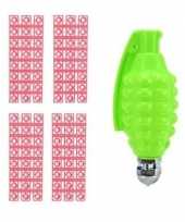 Feest speelgoed handgranaat met plaffertjes met 96 schoten groen 14 cm