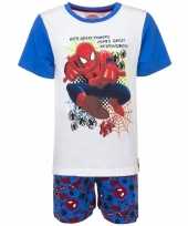 Feest spiderman korte pyjama wit blauw voor jongens