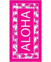 Feest strandlaken badlaken palmbomen roze wit aloha 90 x 170 cm