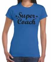 Feest super coach tekst t-shirt blauw voor dames