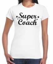 Feest super coach tekst t-shirt wit voor dames