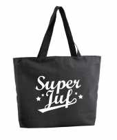 Feest super juf shopper cadeau tas zwart 47 cm