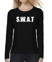 Feest swat tekst t-shirt long sleeve zwart voor dames