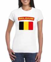 Feest t-shirt met belgische vlag wit dames
