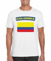 Feest t-shirt met colombiaanse vlag wit heren