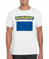 Feest t-shirt met europese vlag wit heren