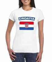 Feest t-shirt met kroatische vlag wit dames