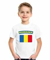 Feest t-shirt met roemeense vlag wit kinderen