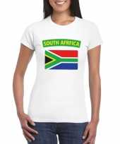 Feest t-shirt met zuid afrikaanse vlag wit dames