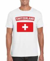 Feest t-shirt met zwitserse vlag wit heren