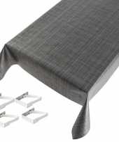 Feest tafelkleed tafelzeil tweed antraciet 140 x 245 cm met 4 klemmen